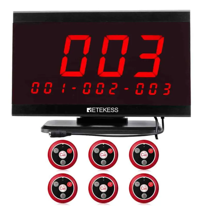 Retekess Sistema de Llamada de Mesa de Restaurante TD105 Receptor de Pantalla T117 Botón de Llamada para F&B, Hoteles