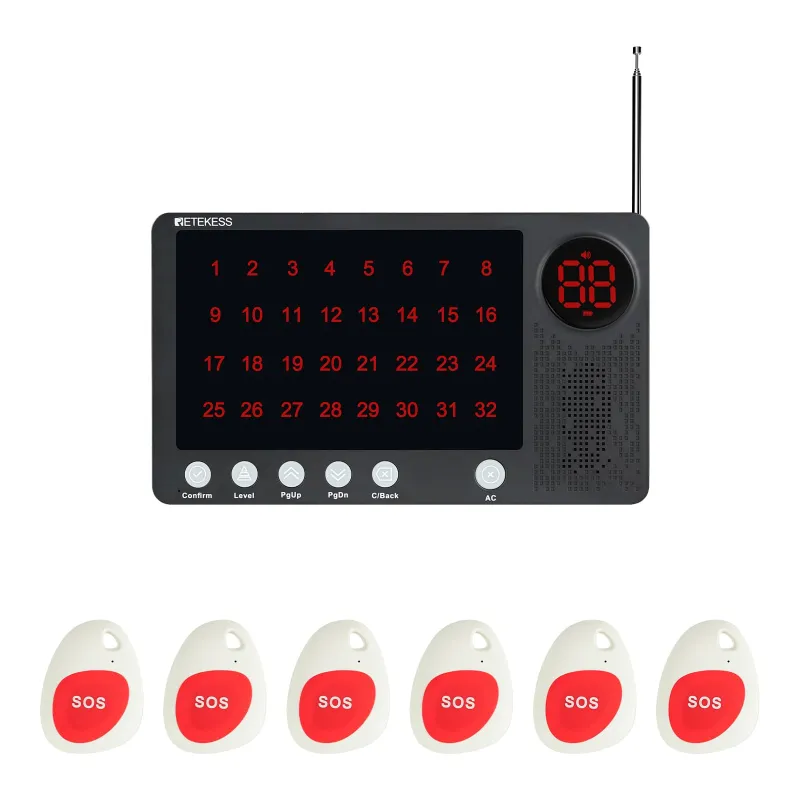 Retekess 2000m Sistema de llamada a Enfermera Receptor Host TH108 Con Botón de llamada TH010 Para Hospital, Clínica y estación de Enfermería