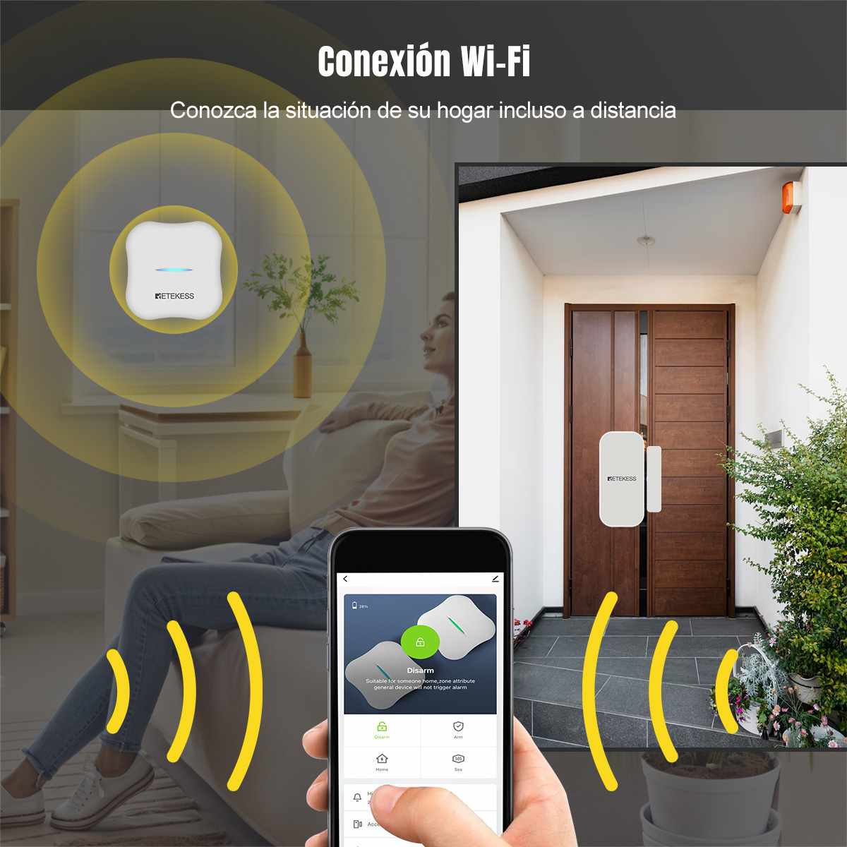 Retekess Sensor de Puerta Inteligente WiFi TH011 TH015 para Alarmas de Puertas y Ventanas de Seguridad para el Hogar 
