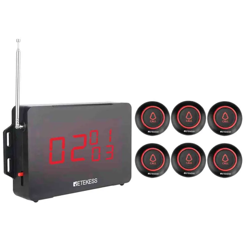 Retekess Sistema de Llamadas Lnalámbricas con Receptor de Pantalla TD136 y Botón de Llamada TD019