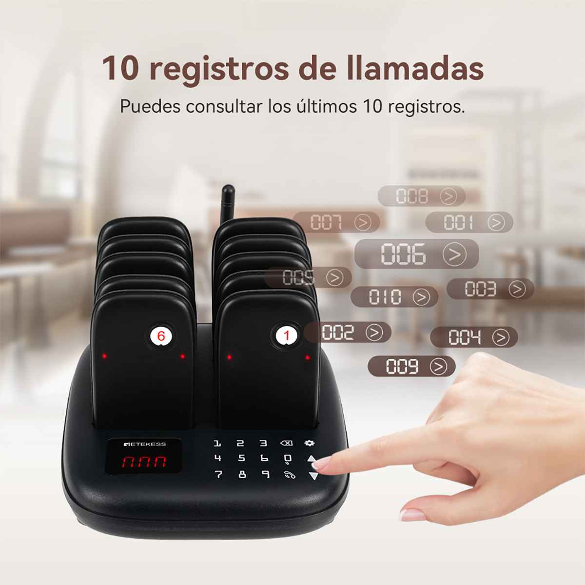 Retekess TD175S Buscapersonas para Restaurantes con Sistema de Timbre de Comida Portátil de 10 Buscapersonas