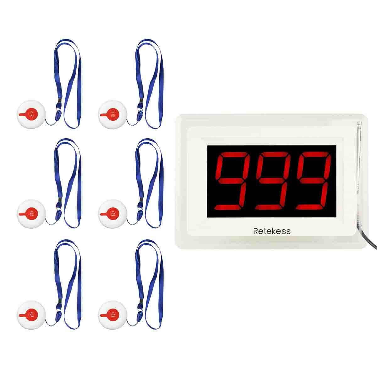 Retekess Sistema de Paginación con Botón de Llamada Inalámbrico TD009 y Receptor de Pantalla T114 para Hospitales y Hogares de Ancianos