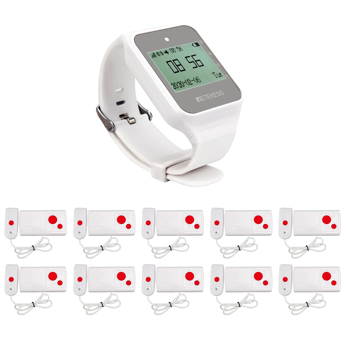 Retekess Sistemas Inalámbricos de Llamada a Enfermeras TD108 Receptor de Reloj TD003 Botón de Llamada con Manija para Hospital, Clínica y Hogar de Ancianos