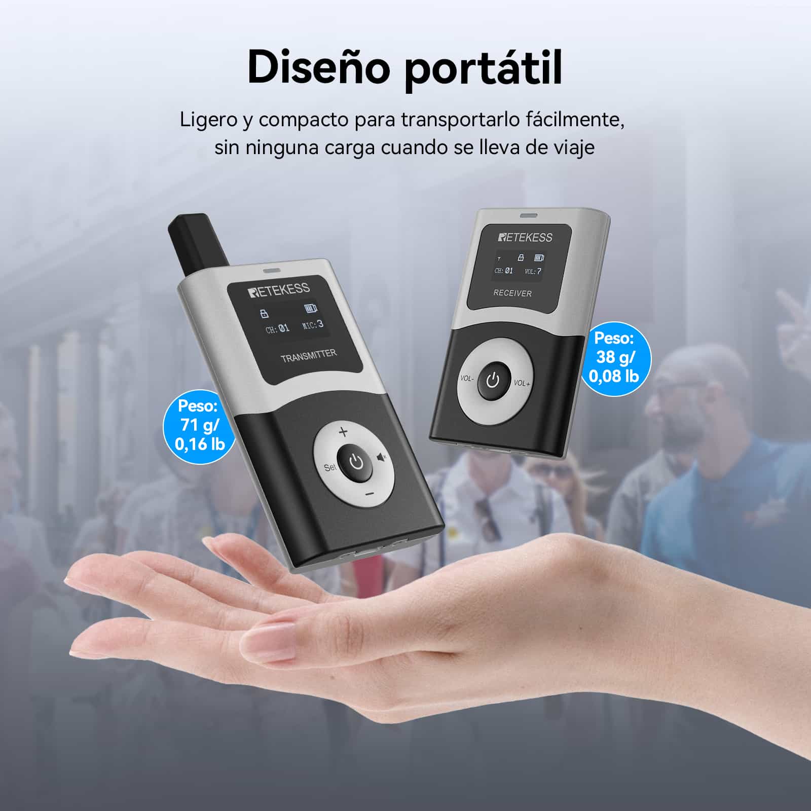 T131U Receptor Inalámbrico para Guías Turísticos con Cancelación de Ruido para Guías Turísticos e Iglesias