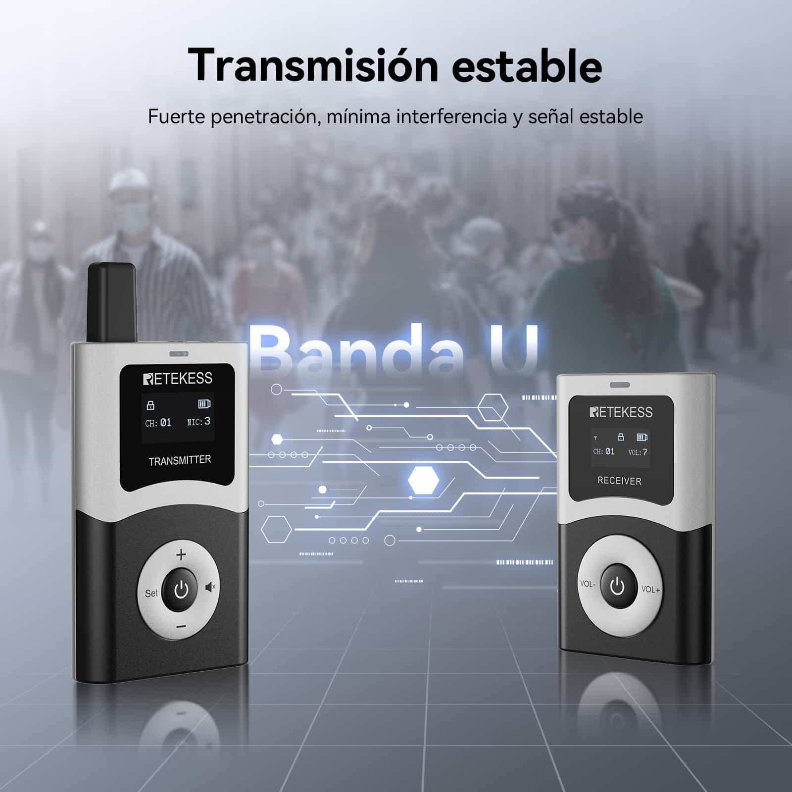 T131U Receptor Inalámbrico para Guías Turísticos con Cancelación de Ruido para Guías Turísticos e Iglesias