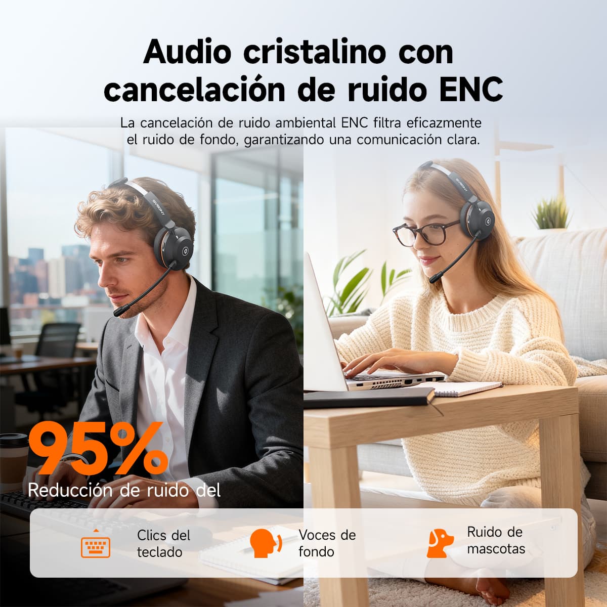 Audífonos inalámbricos SVN H1 con cancelación de ruido, micrófono y adaptador USB, ideales para reuniones en línea