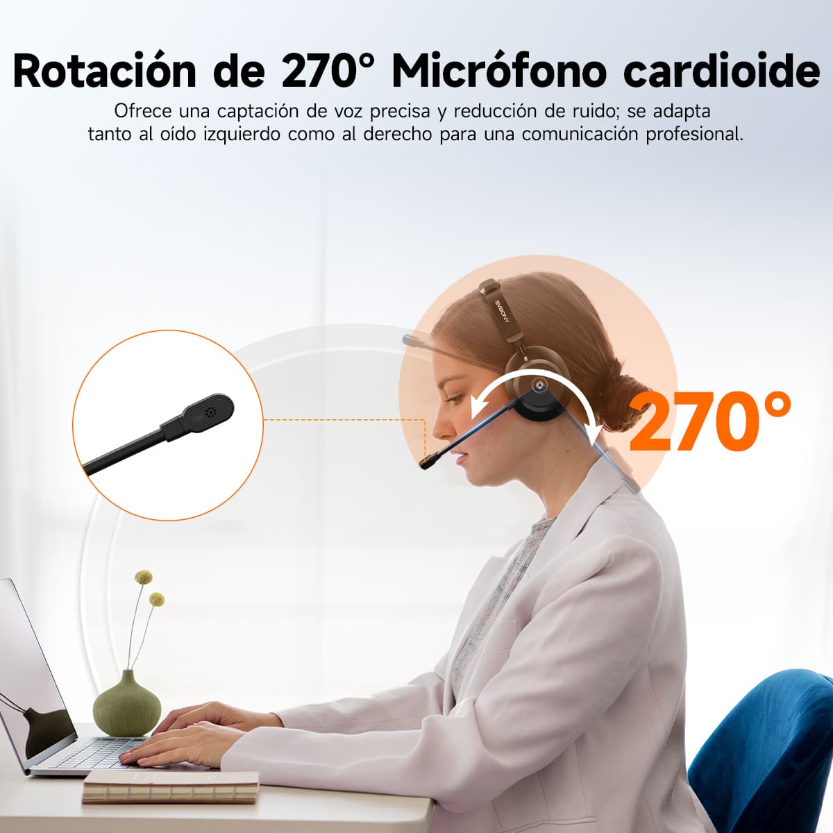 Audífonos inalámbricos SVN H1 con cancelación de ruido, micrófono y adaptador USB, ideales para reuniones en línea