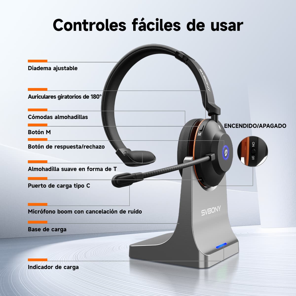 Audífonos inalámbricos SVN H1 con cancelación de ruido, micrófono y adaptador USB, ideales para reuniones en línea