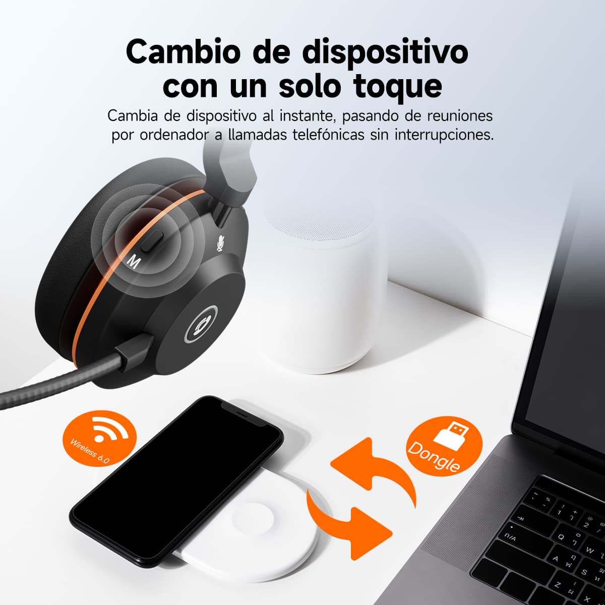 Audífonos inalámbricos SVN H1 con cancelación de ruido, micrófono y adaptador USB, ideales para reuniones en línea