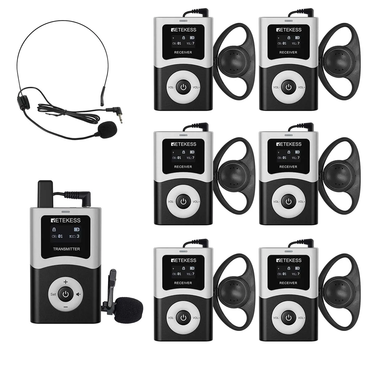 Retekess T130U Sistema de Guía Turística UHF, Transmisión de Señal Mejorada, Sonido Claro y sin Ruido, Adecuado para Turismo y Visitas a Fábricas