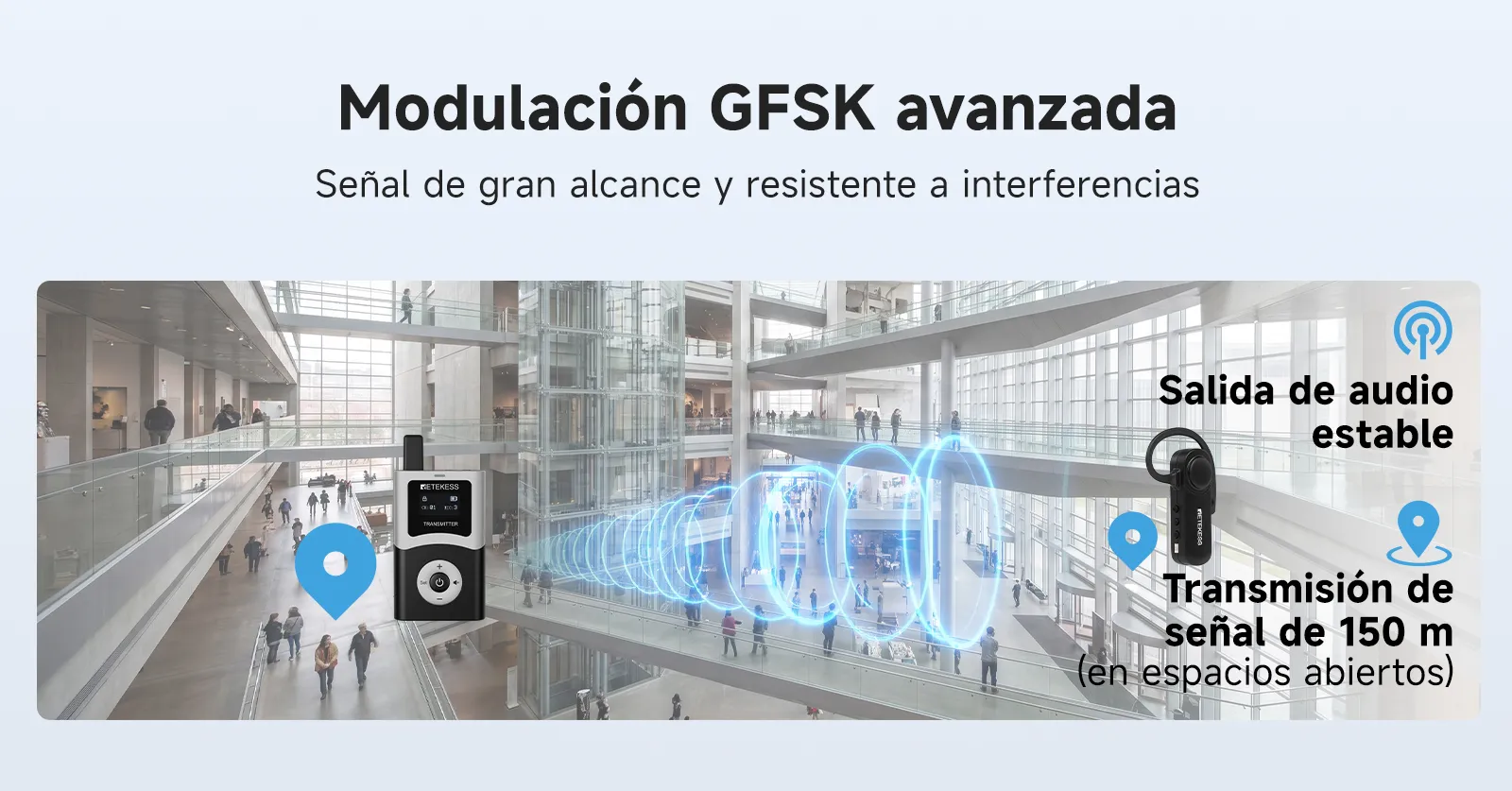 Sistema de guía turística con alcance de 150 m