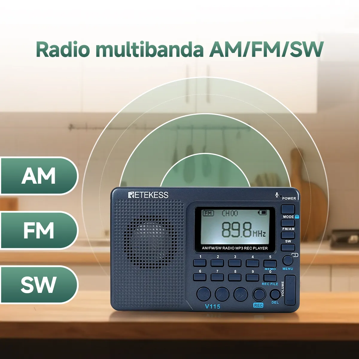 V115 Radio Portátil Multibanda Con Recepción AM/FM/SW, Reproducción Y Grabación En Tarjeta TF, Ideal Para Casa Y Viajes